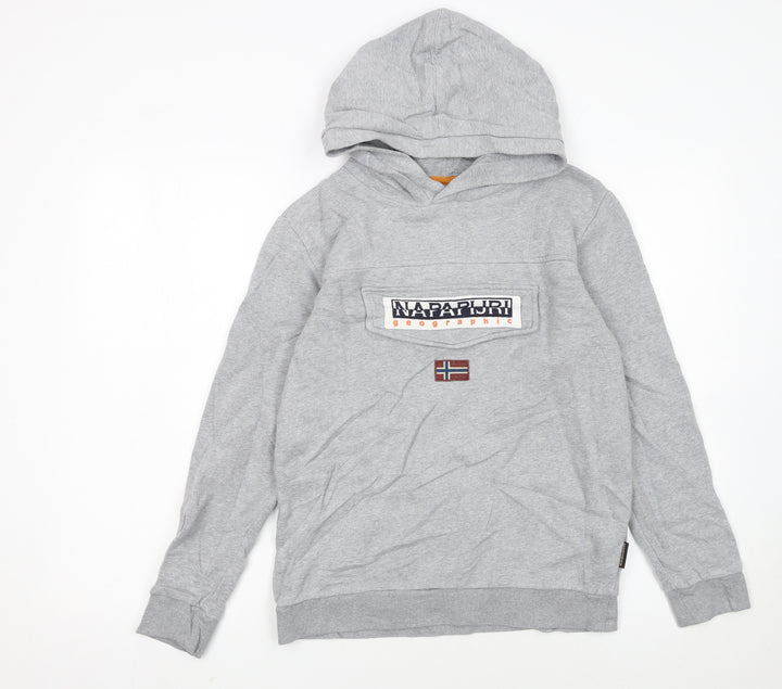 Napapijri Boys Grey Hoodie Size 162cm Pullover Logo Sweatshirt
