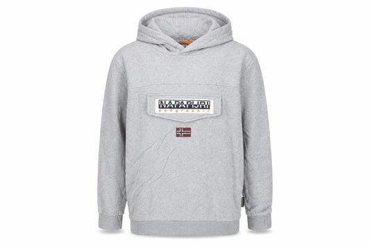 Front view of Napapijri boys’ grey hoodie size 162cm pullover logo sweatshirt