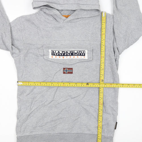 Napapijri Boys Grey Hoodie Size 162cm Pullover Logo Sweatshirt