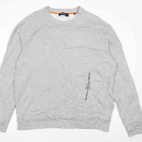 Diesel Men's Grey XL Crew Neck Logo Sweatshirt Pullover