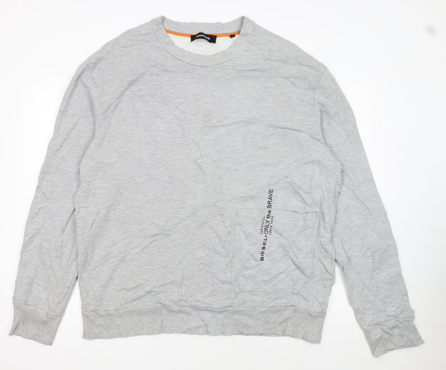 Diesel Men's Grey XL Crew Neck Logo Sweatshirt Pullover
