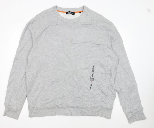 Diesel Men's Grey XL Crew Neck Logo Sweatshirt Pullover