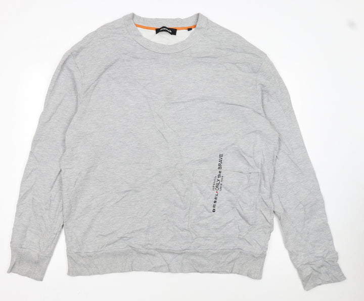 Diesel Men's Grey XL Crew Neck Logo Sweatshirt Pullover