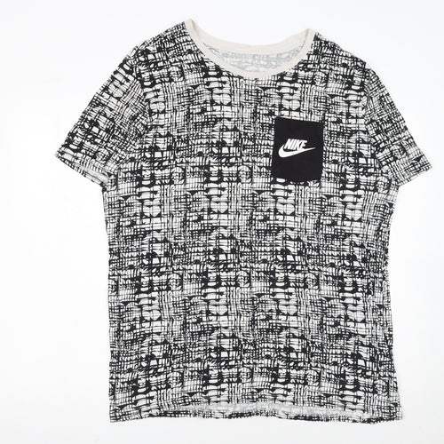Nike Men's Black White XL Geometric Print Crew Neck T-Shirt