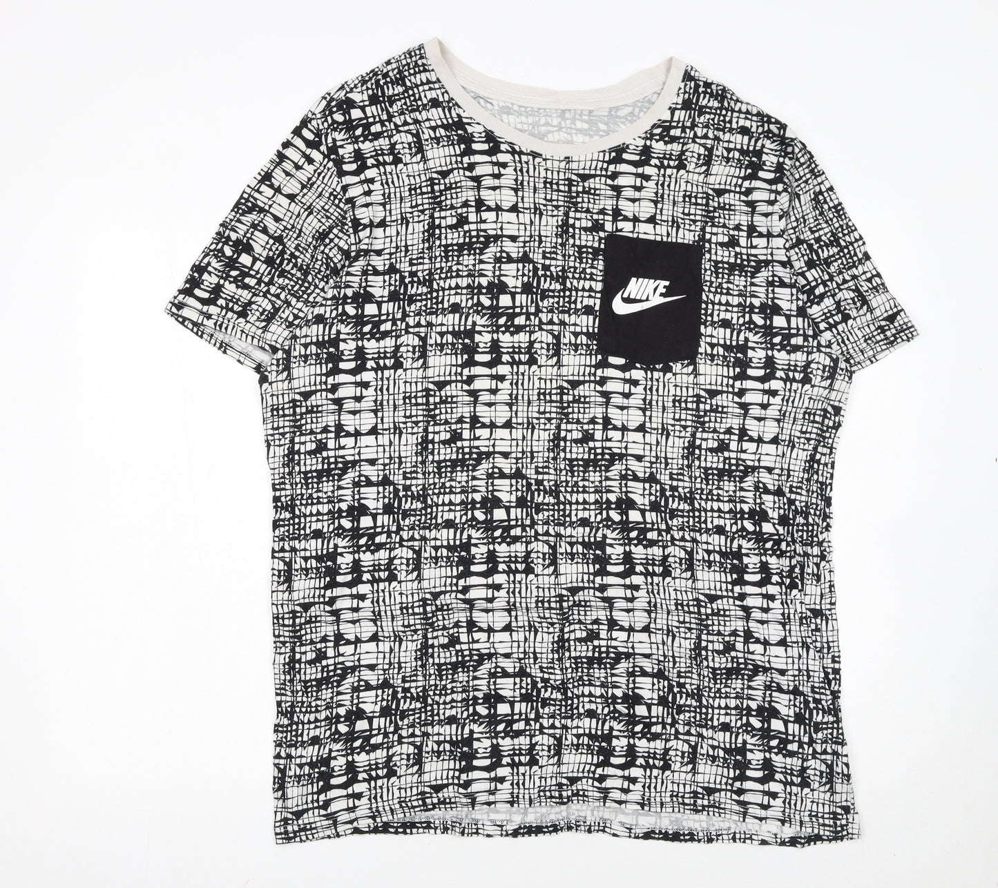 Nike Men's Black White XL Geometric Print Crew Neck T-Shirt