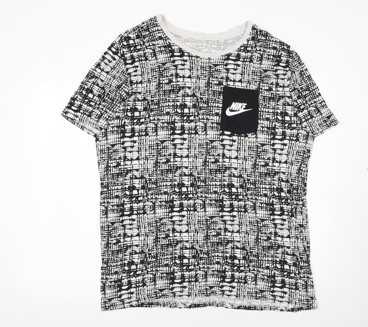 Nike Men's Black White XL Geometric Print Crew Neck T-Shirt