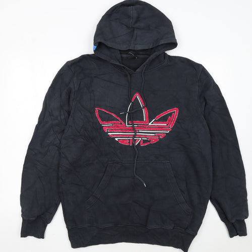 Adidas Women Black Large Pullover Hoodie with Logo Design