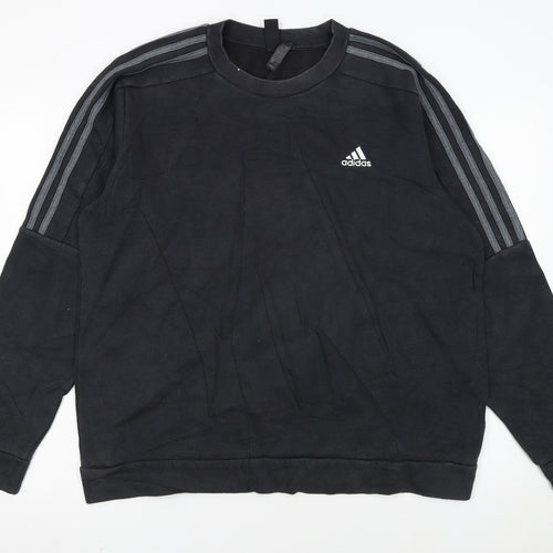 Adidas Men Black Crew Neck Pullover Sweatshirt M Sports Logo