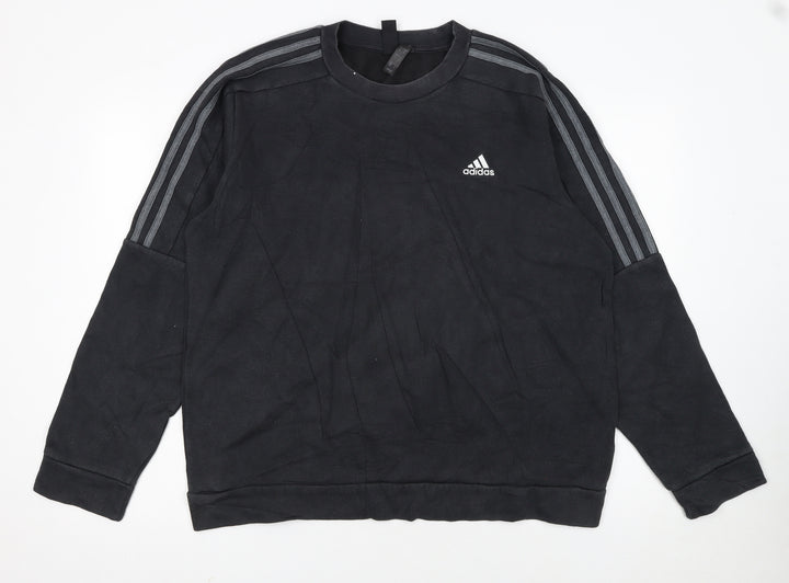 Adidas Men Black Crew Neck Pullover Sweatshirt M Sports Logo