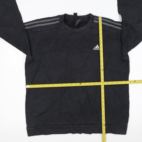 Adidas Men Black Crew Neck Pullover Sweatshirt M Sports Logo