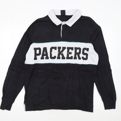 NFL Team Apparel Men's Black Long Sleeve Polo L Green Bay Packers