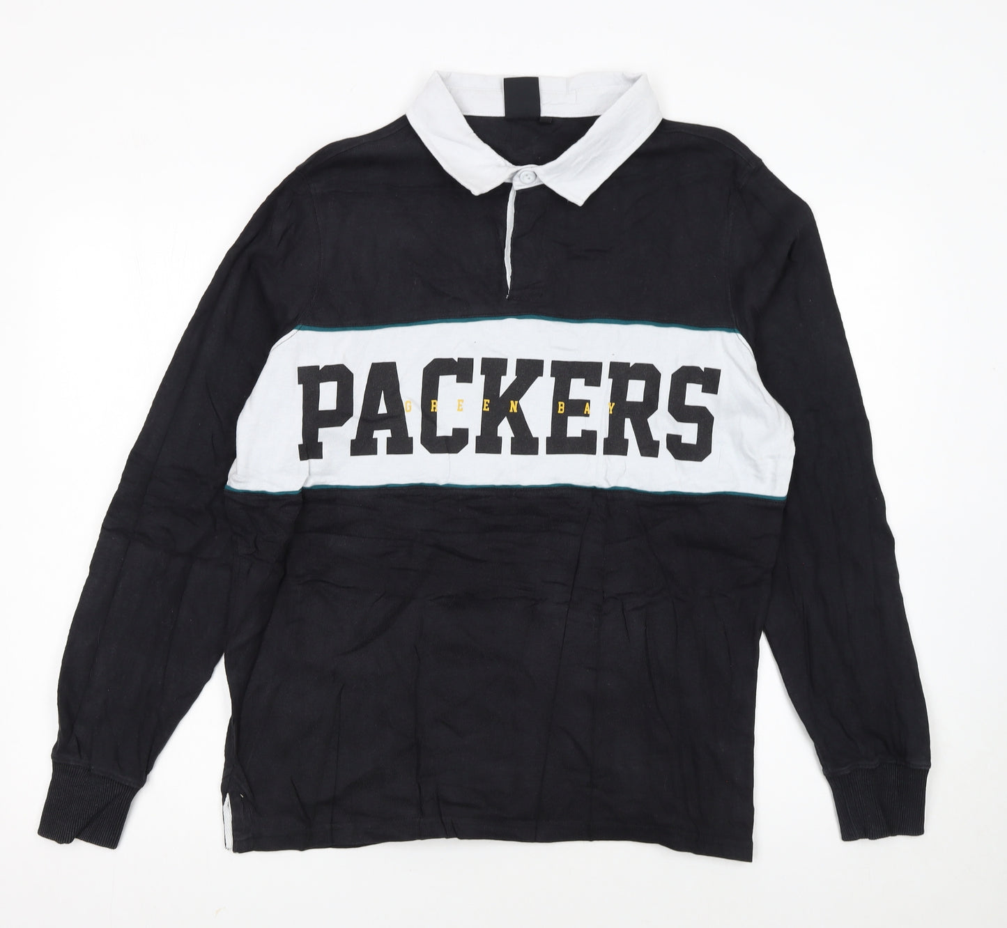 NFL Team Apparel Men's Black Long Sleeve Polo L Green Bay Packers