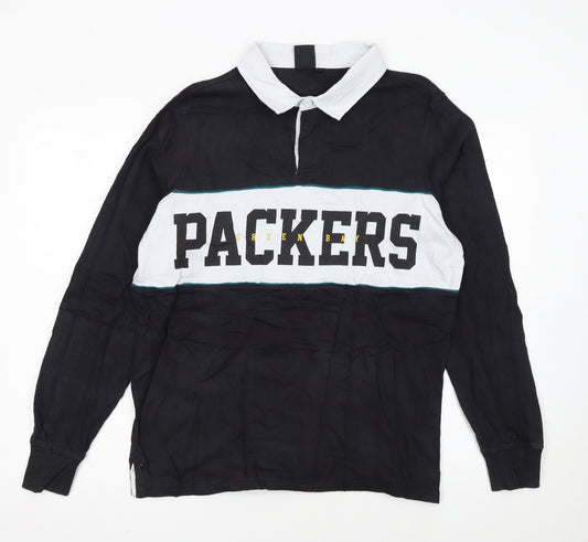 NFL Team Apparel Men's Black Long Sleeve Polo L Green Bay Packers
