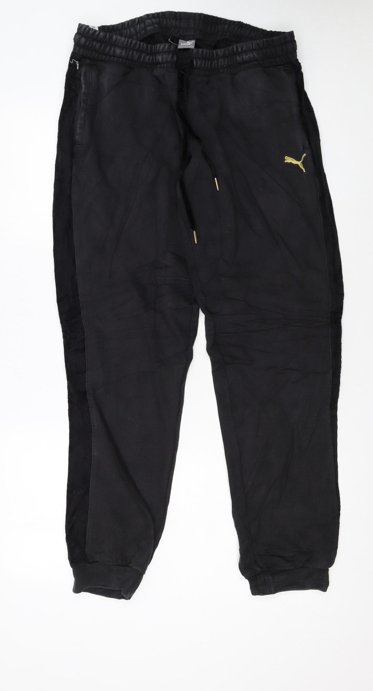Puma Womens Black XL Jogger Trousers with Gold Logo
