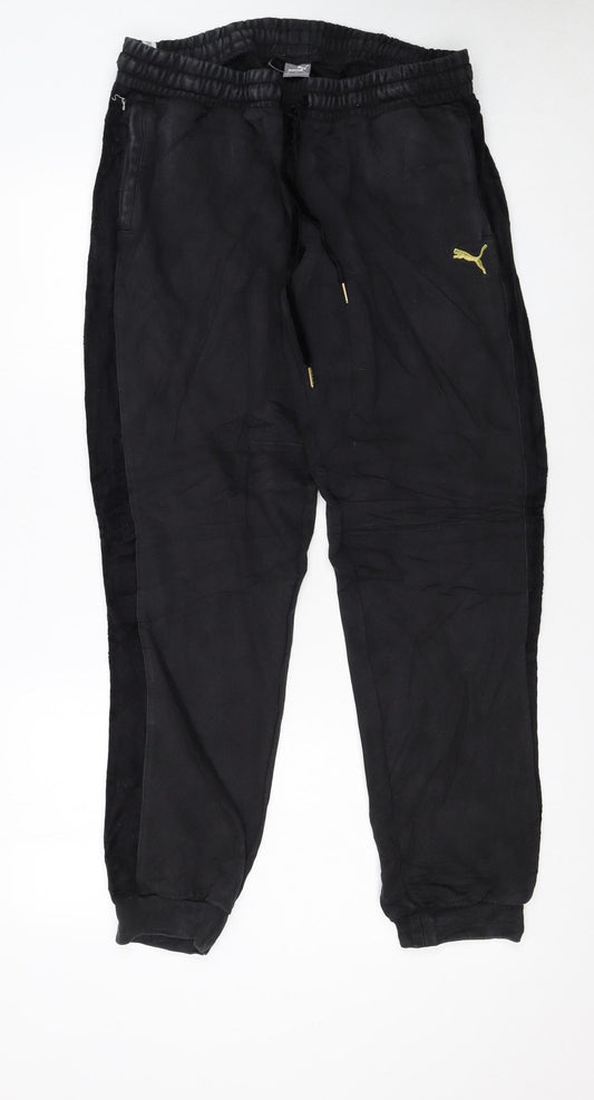 Puma Womens Black XL Jogger Trousers with Gold Logo
