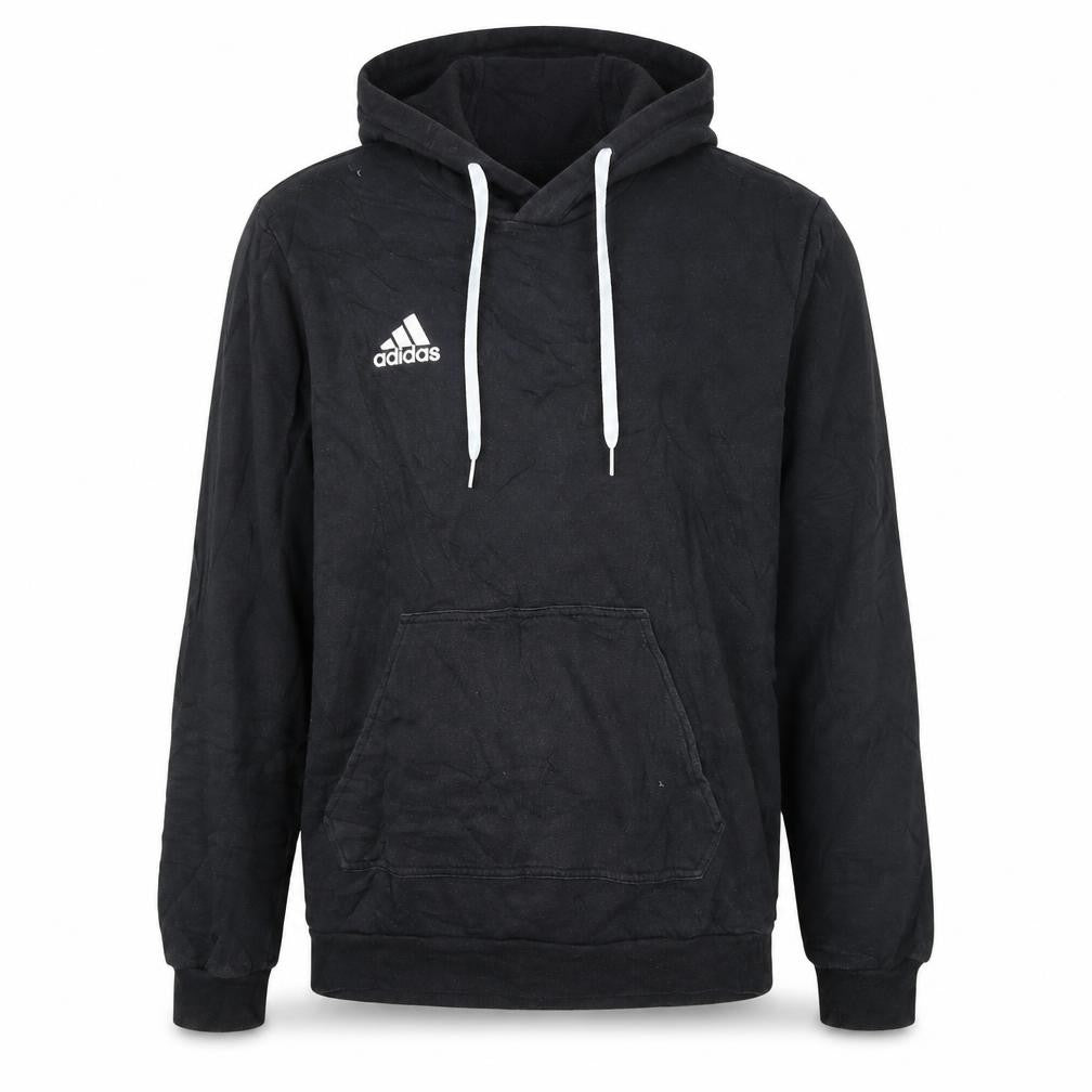 Front view of Adidas Men's Black Pullover Hoodie, size S, Fleece Sweatshirt