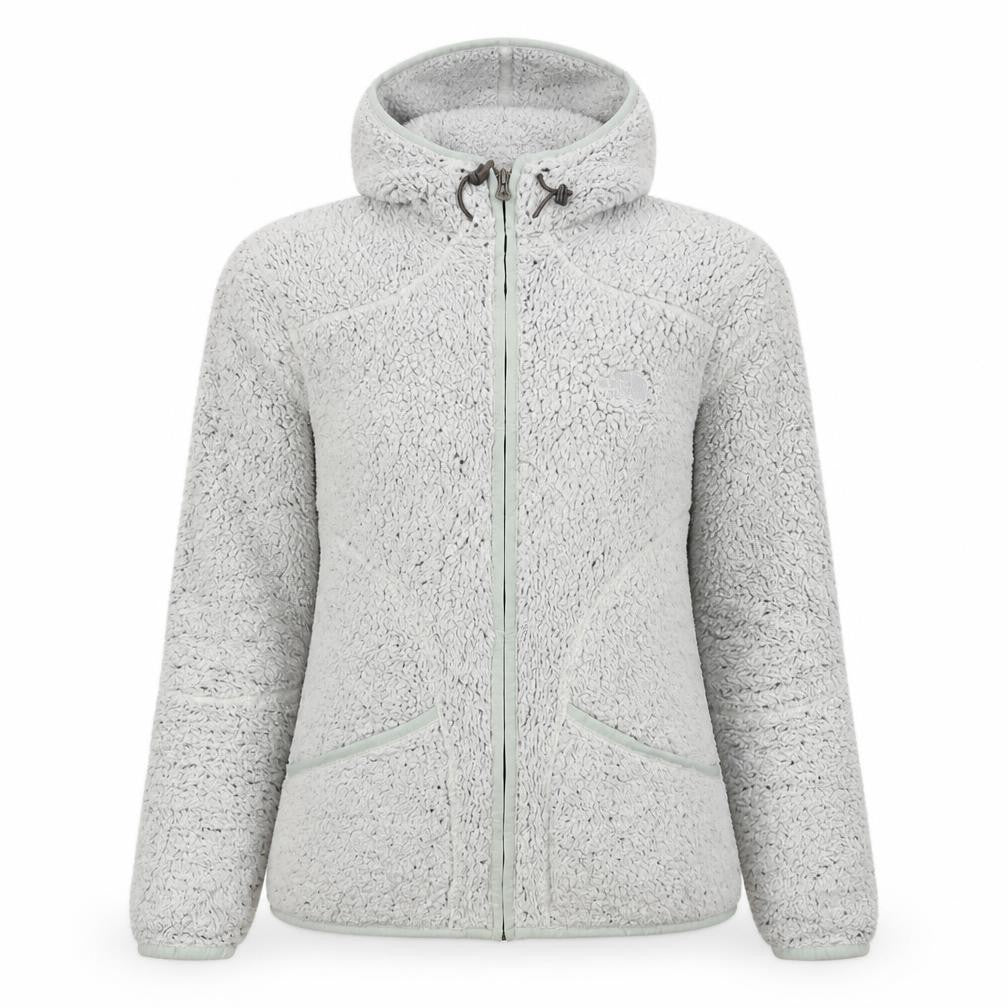 Front view of The North Face women’s grey full zip hooded fleece jacket m