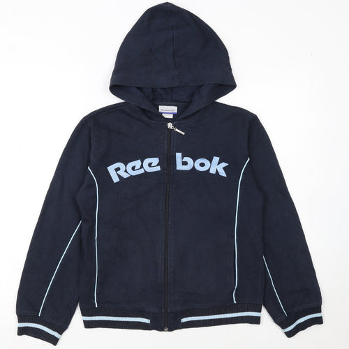 Reebok Women's Navy Full Zip Hoodie Size 10 Blue Logo Classic Fit