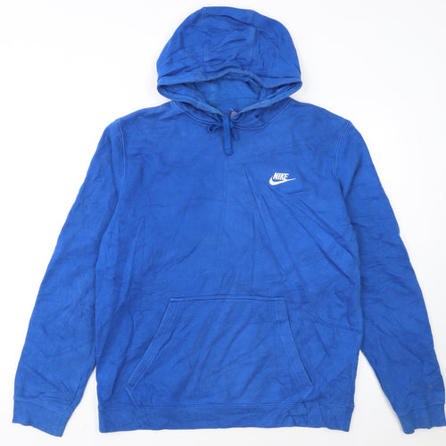 Nike Mens Blue Pullover Hoodie L Regular Fit Fleece Sweatshirt