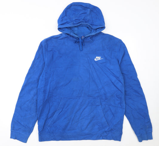 Nike Mens Blue Pullover Hoodie L Regular Fit Fleece Sweatshirt