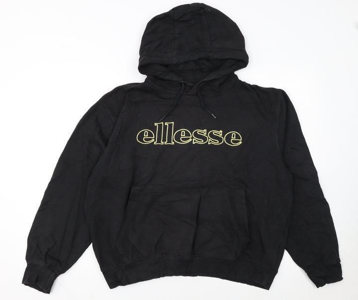Ellesse Womens Black Pullover Hoodie L Logo Print Casual Wear