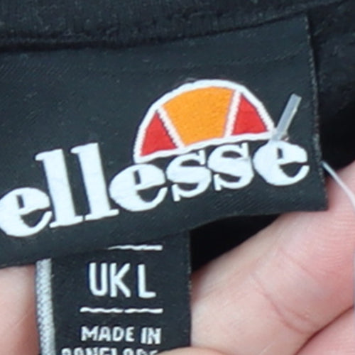 Ellesse Womens Black Pullover Hoodie L Logo Print Casual Wear