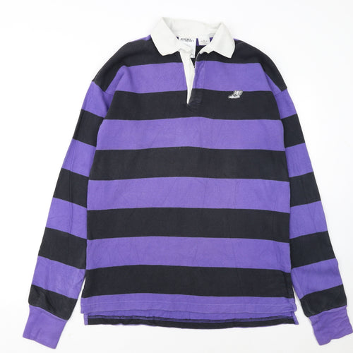 Adidas Jeremy Scott Men's Purple Striped Long Sleeve Polo Rugby Shirt M