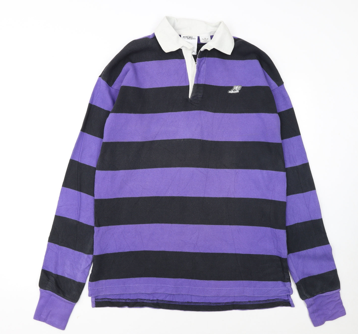 Adidas Jeremy Scott Men's Purple Striped Long Sleeve Polo Rugby Shirt M