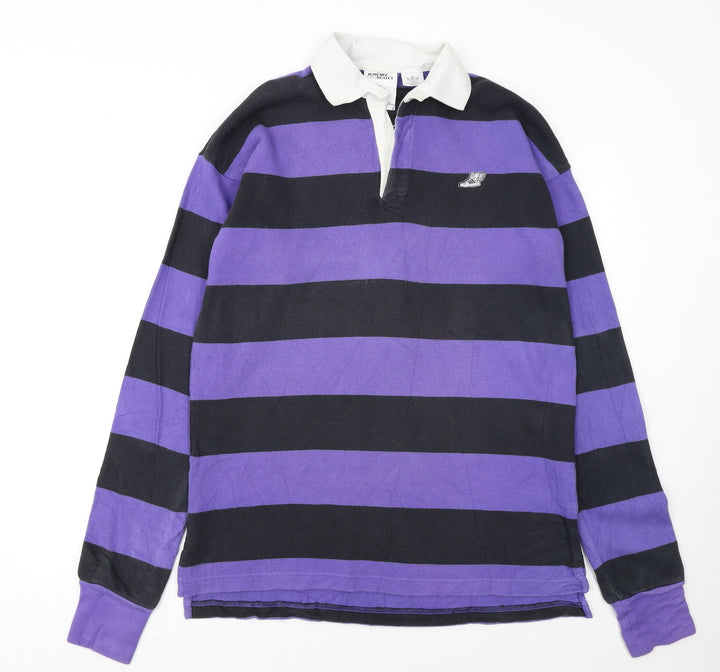 Adidas Jeremy Scott Men's Purple Striped Long Sleeve Polo Rugby Shirt M