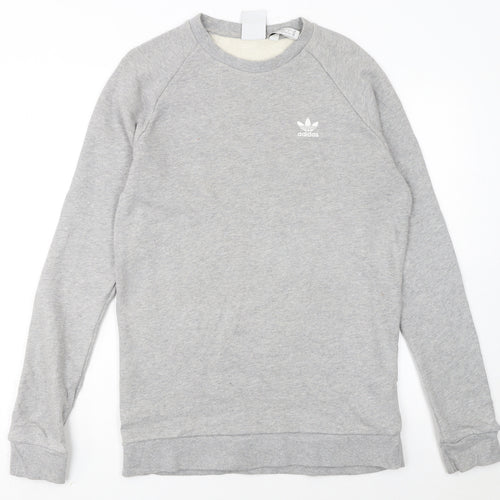 adidas Men Grey Small Trefoil Logo Pullover Sweatshirt