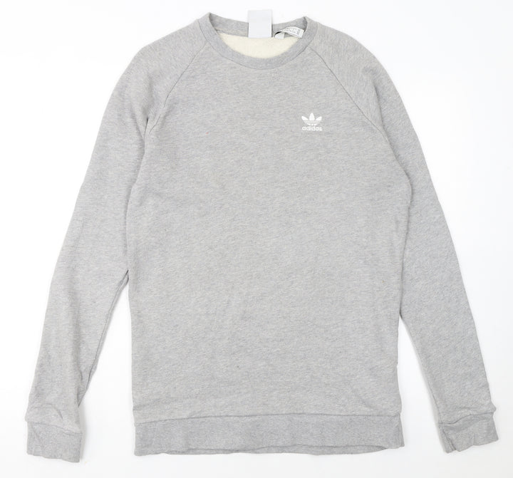 adidas Men Grey Small Trefoil Logo Pullover Sweatshirt