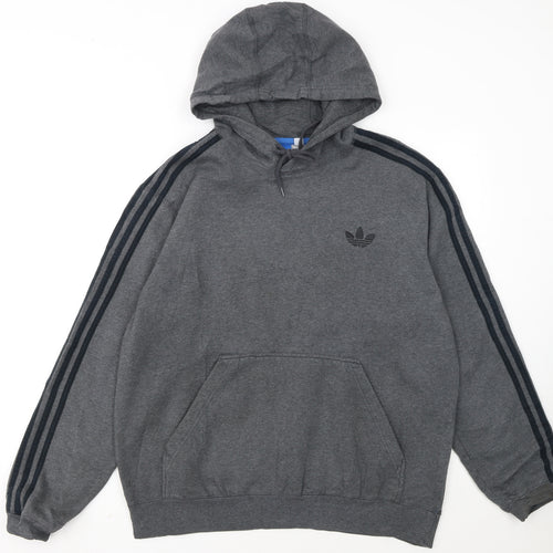 Adidas Men's Grey Pullover Hoodie L Regular Fit Sportswear