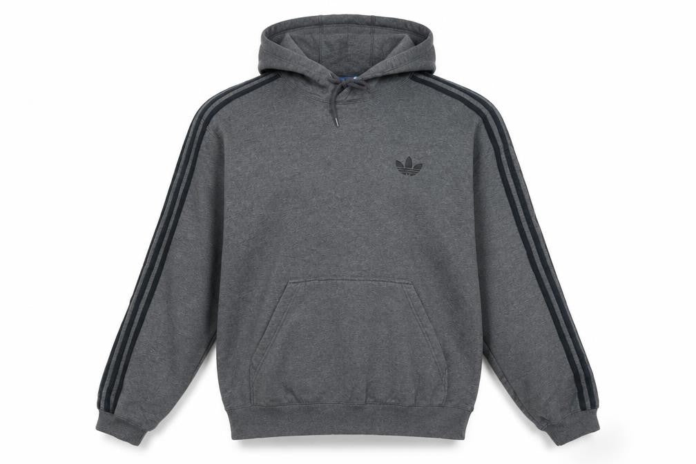 Front view of Adidas Men's Grey Pullover Hoodie L Regular Fit Sportswear