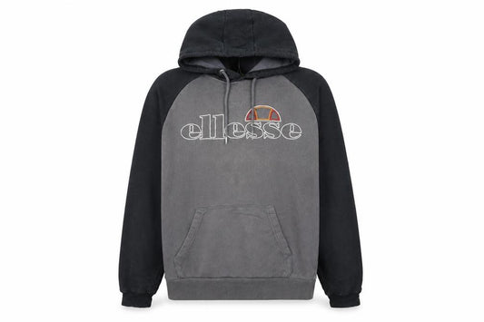 Front view of Ellesse Men’s Grey Pullover Hoodie L Logo Graphic Sweatshirt