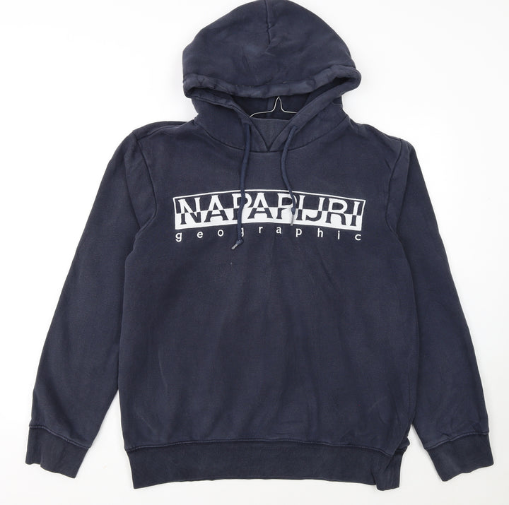 Napapijri Men's Blue Pullover Hoodie L Fleece Lined