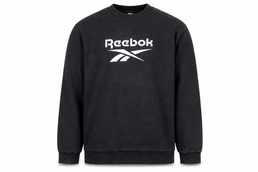 Front view of Reebok Men Black Crew Neck Pullover Sweatshirt L