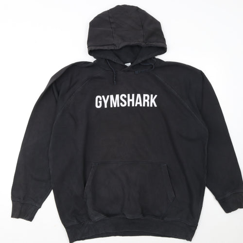 Gymshark Men Black Pullover Hoodie L Logo Fleece Sweatshirt