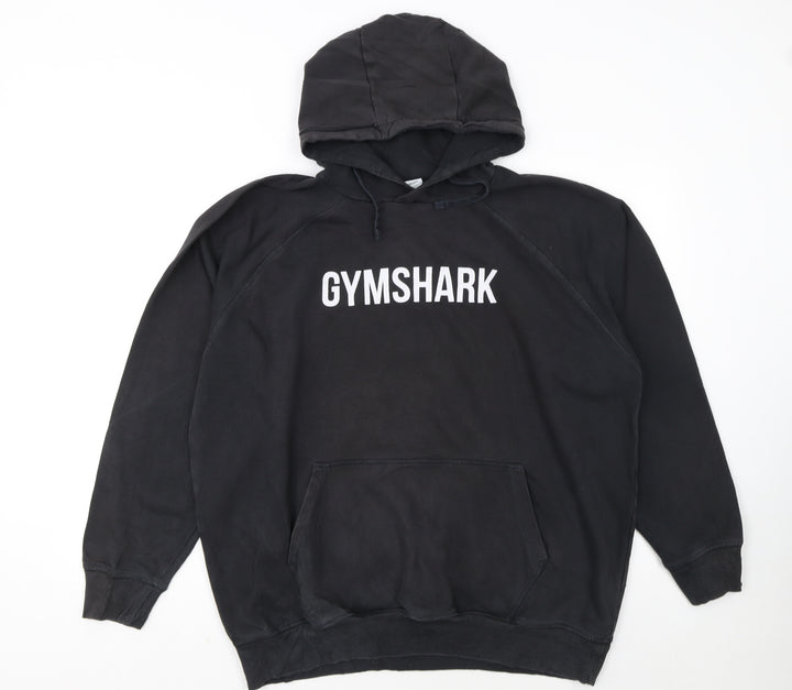 Gymshark Men Black Pullover Hoodie L Logo Fleece Sweatshirt