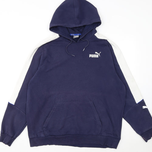 Puma Men's Blue XL Pullover Hoodie with Logo and Kangaroo Pocket