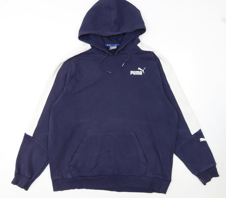 Puma Men's Blue XL Pullover Hoodie with Logo and Kangaroo Pocket