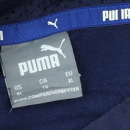 Puma Men's Blue XL Pullover Hoodie with Logo and Kangaroo Pocket