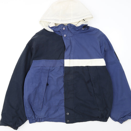 Nautica Mens Blue Colourblock Hooded Windbreaker Jacket XXL Cotton Nylon