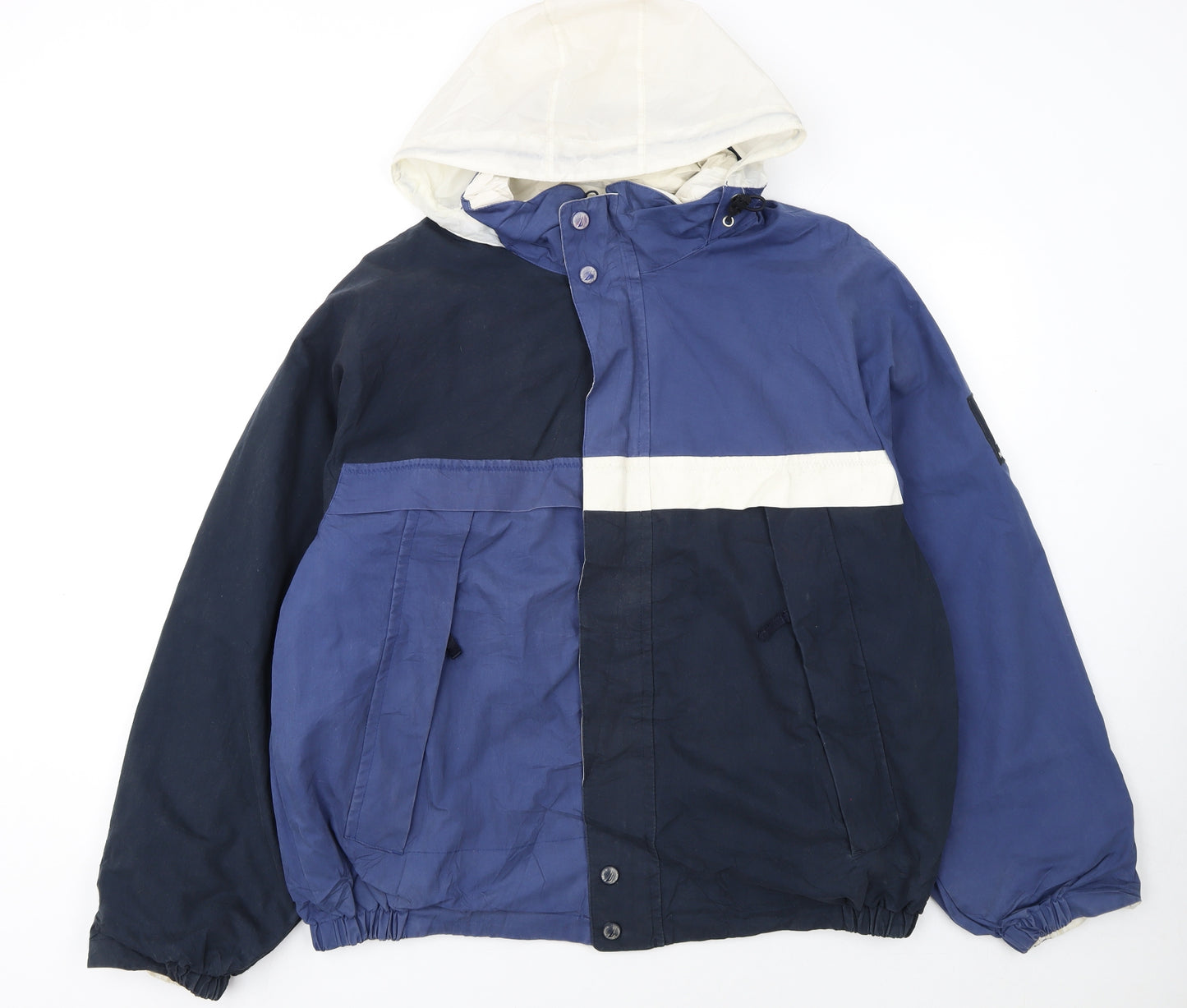Nautica Mens Blue Colourblock Hooded Windbreaker Jacket XXL Cotton Nylon