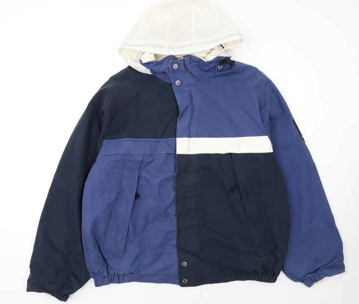 Nautica Mens Blue Colourblock Hooded Windbreaker Jacket XXL Cotton Nylon