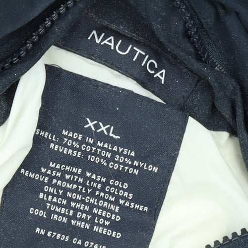 Nautica Mens Blue Colourblock Hooded Windbreaker Jacket XXL Cotton Nylon