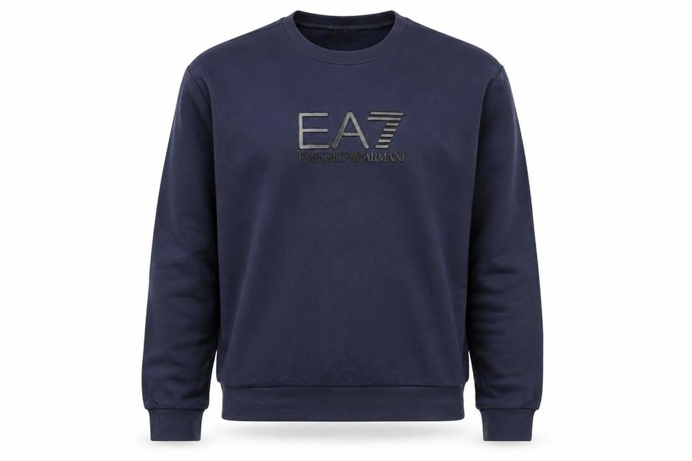Front view of Emporio Armani EA7 Men's Blue Regular Fit Logo Sweatshirt M