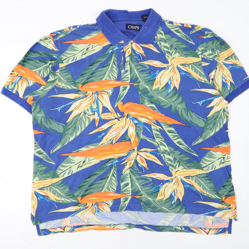 Chaps Men's Blue Hawaiian Floral Cotton Polo Shirt XL