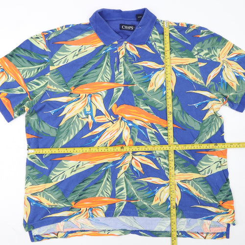 Chaps Men's Blue Hawaiian Floral Cotton Polo Shirt XL