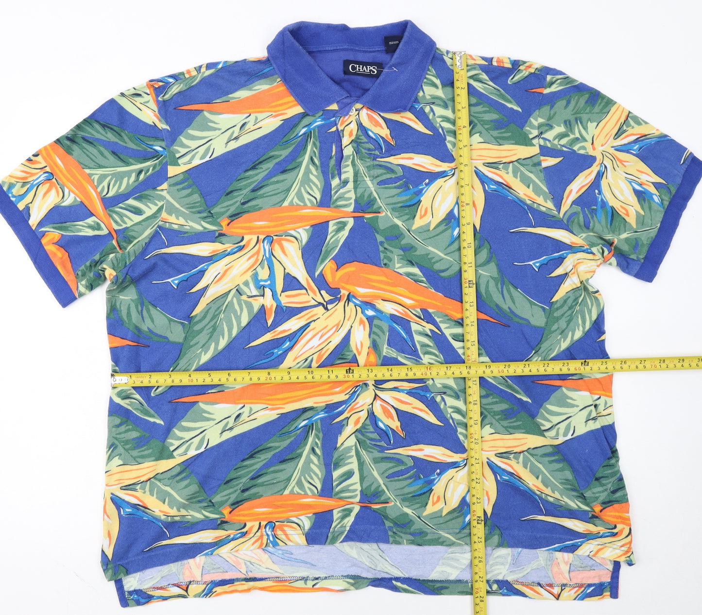 Chaps Men's Blue Hawaiian Floral Cotton Polo Shirt XL