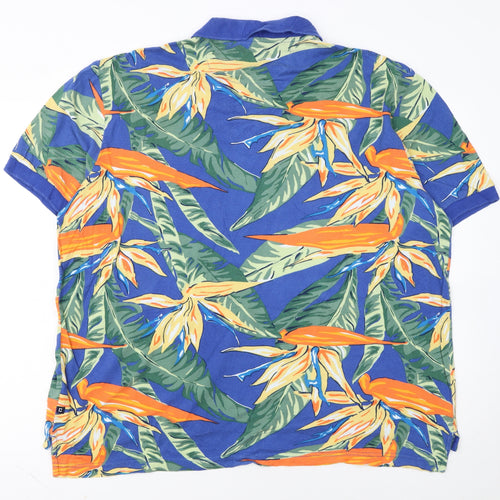 Chaps Men's Blue Hawaiian Floral Cotton Polo Shirt XL